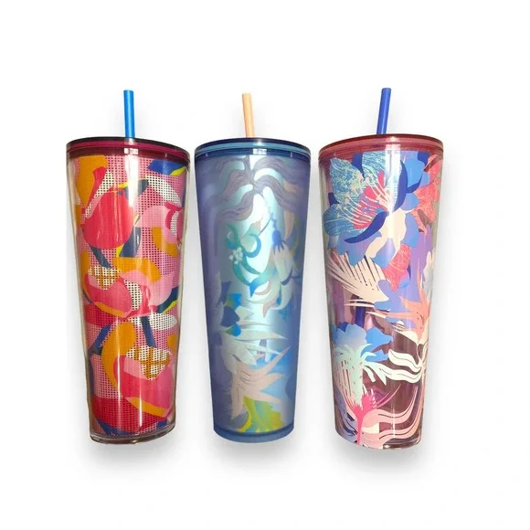 Lot of 3 Starbucks 2023 SPRING FLOWER Venti Cold Cup Tumblers | Pink Blue Floral - Picture 4 of 15